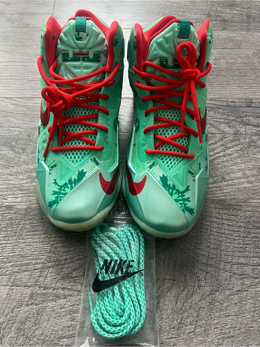 Nike Kids Mint Green and Red High-Top Sneakers Size 5Y